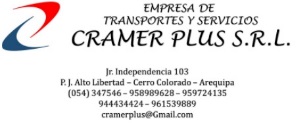 Empresa de Transportes y Servicios CRAMER PLUS S.R.L., MAQUINARIA Y EQUIPO,BIBLIOTECAS Y MUSEOS, CERRO COLORADO, Transporte de carga, anuncia gratis, anuncios clasificados Perú, clasificados Lima, clasificados Arequipa, crea anuncios gratis, directorio empresarial Perú, empresas peruanas SUNAT, RUC empresas Perú, negocios Perú, Pyme Remype, registro gratis empresas, consulta RUC SUNAT, empresas online Perú, marketing digital Perú, publicidad online Perú, anuncia en línea Perú, redes sociales Perú, empresas innovadoras Perú, hoteles Lima, hoteles Arequipa, restaurantes Perú, bolsa de trabajo Perú, empresas de seguridad Perú, tipo de cambio dólar Perú